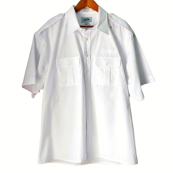 Crew Outfitters Pilot Navy Uniform Shirt Short Sleeve Epaulets Sz 2XL 18.5 S/S - Picture 9 of 11